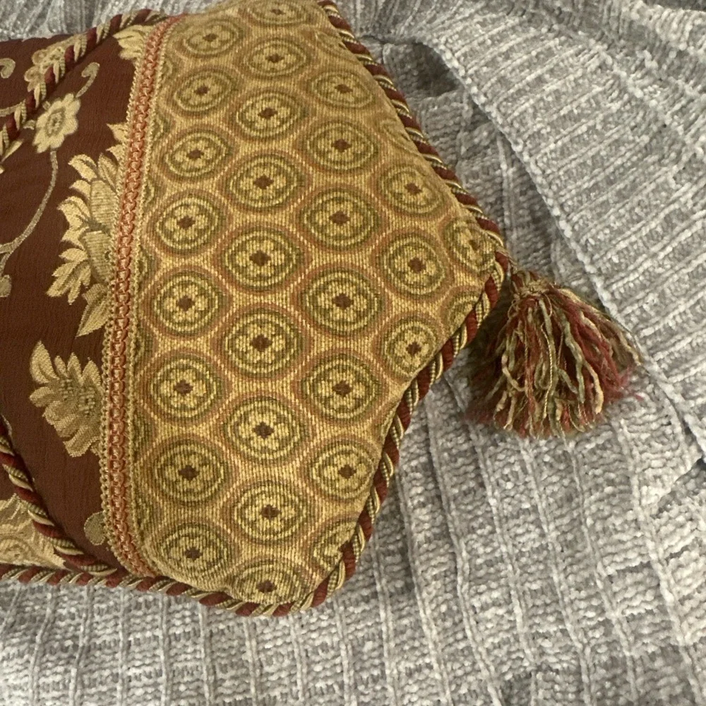 SERENDIPITY Gold Red Tapestry Throw Pillow Reversible TASSELS Maximalist Luxe‎